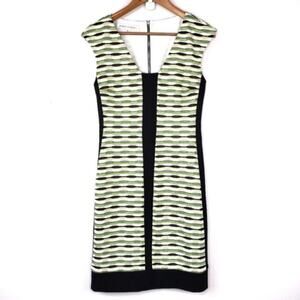 Maggy London Black/Green Knit Pattern Sheath Career Summer Modest Dress SZ S